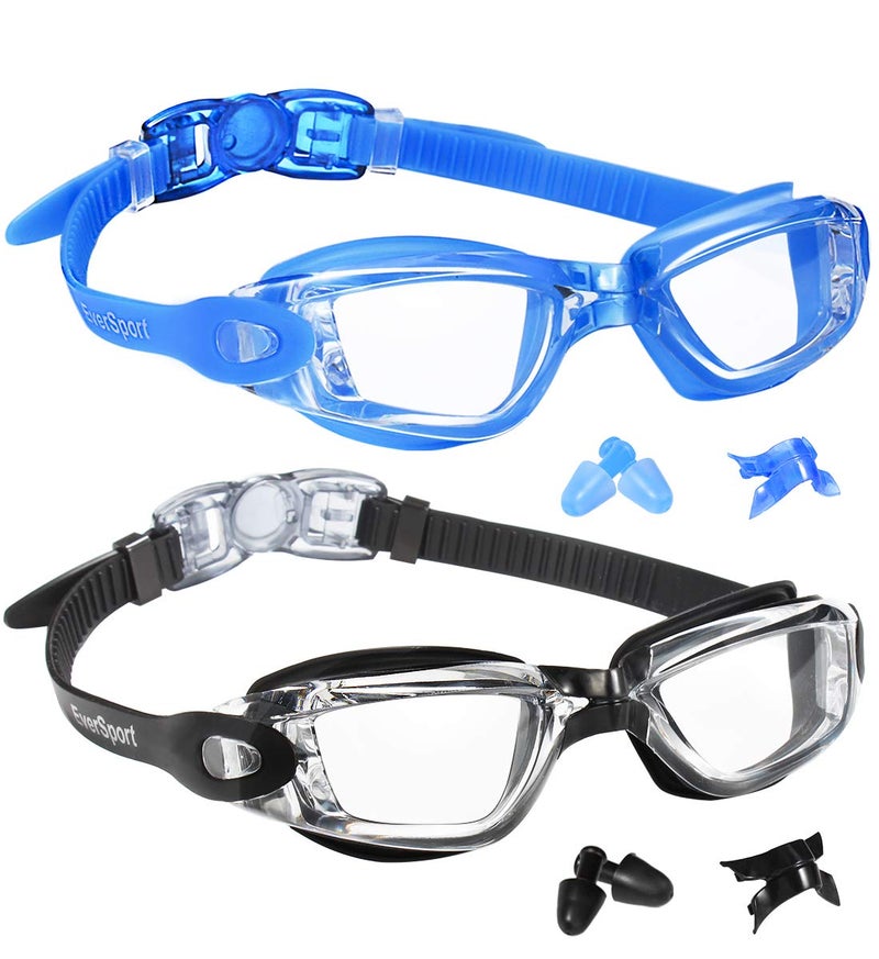 EverSport Swim Goggles, Swimming Glasses for Adult Men Women Youth Kids Child, Anti-Fog, UV Protection, Blue&Black - Image 1